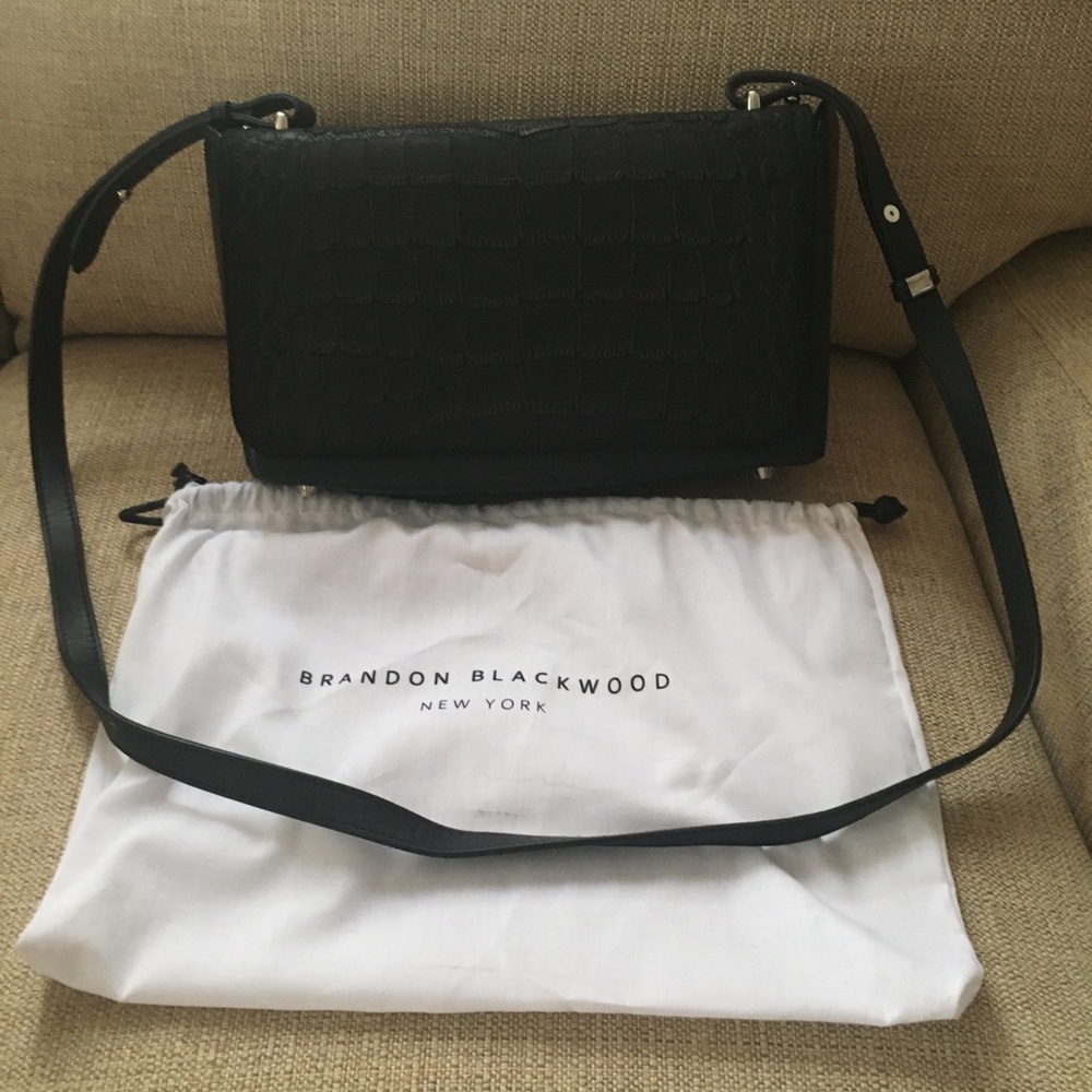 New Brandon Blackwood Black Leather Croc Hand Bag